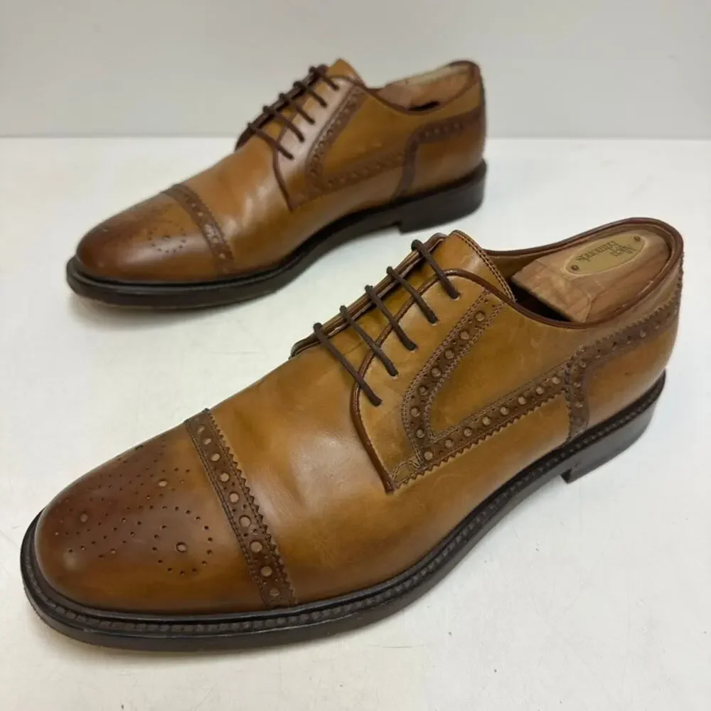 VGUC Gucci Cap Toe Derby Brogue Burnished Tan Calf Cognac Made in Italy US 9 D